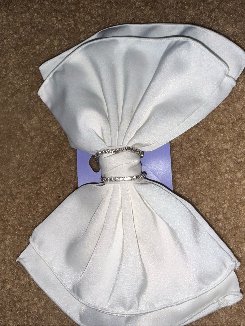 White Satin Bow Hair Clip with Rhinestone Rings